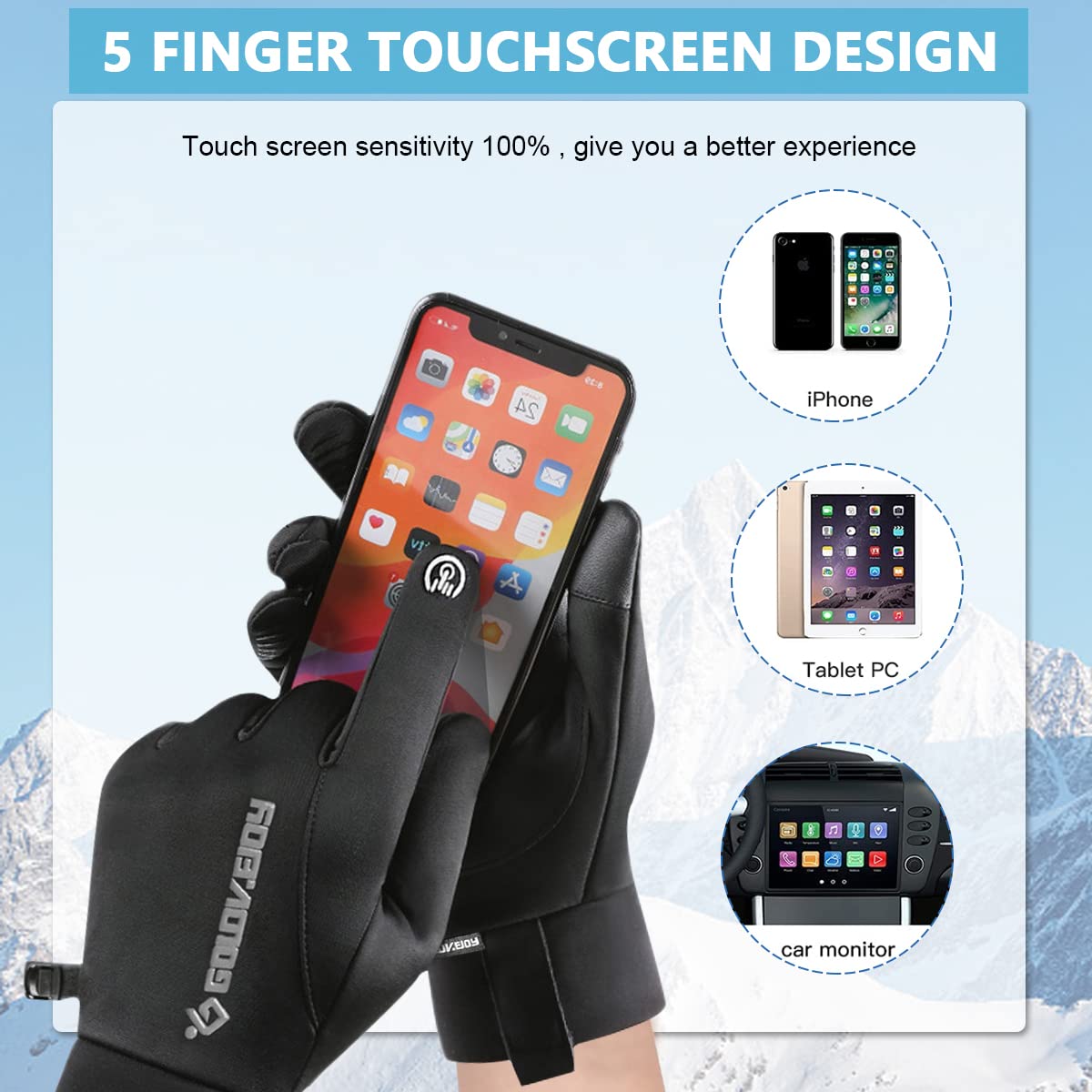GUSTAVE Winter Gloves For Men, Riding Gloves Finger Gloves, Gloves for Men Winter Warm Touchscreen Thermal Fleece Lined, Black, L GUSTAVE Winter Gloves For Men, Riding Gloves Finger Gloves, Gloves for Men Winter Warm Touchscreen Thermal Fleece Lined, Black, L
